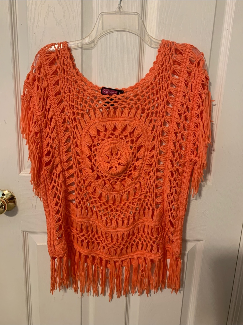 Say What? Crochet Fringe Top / Swim Cover Up - size L
